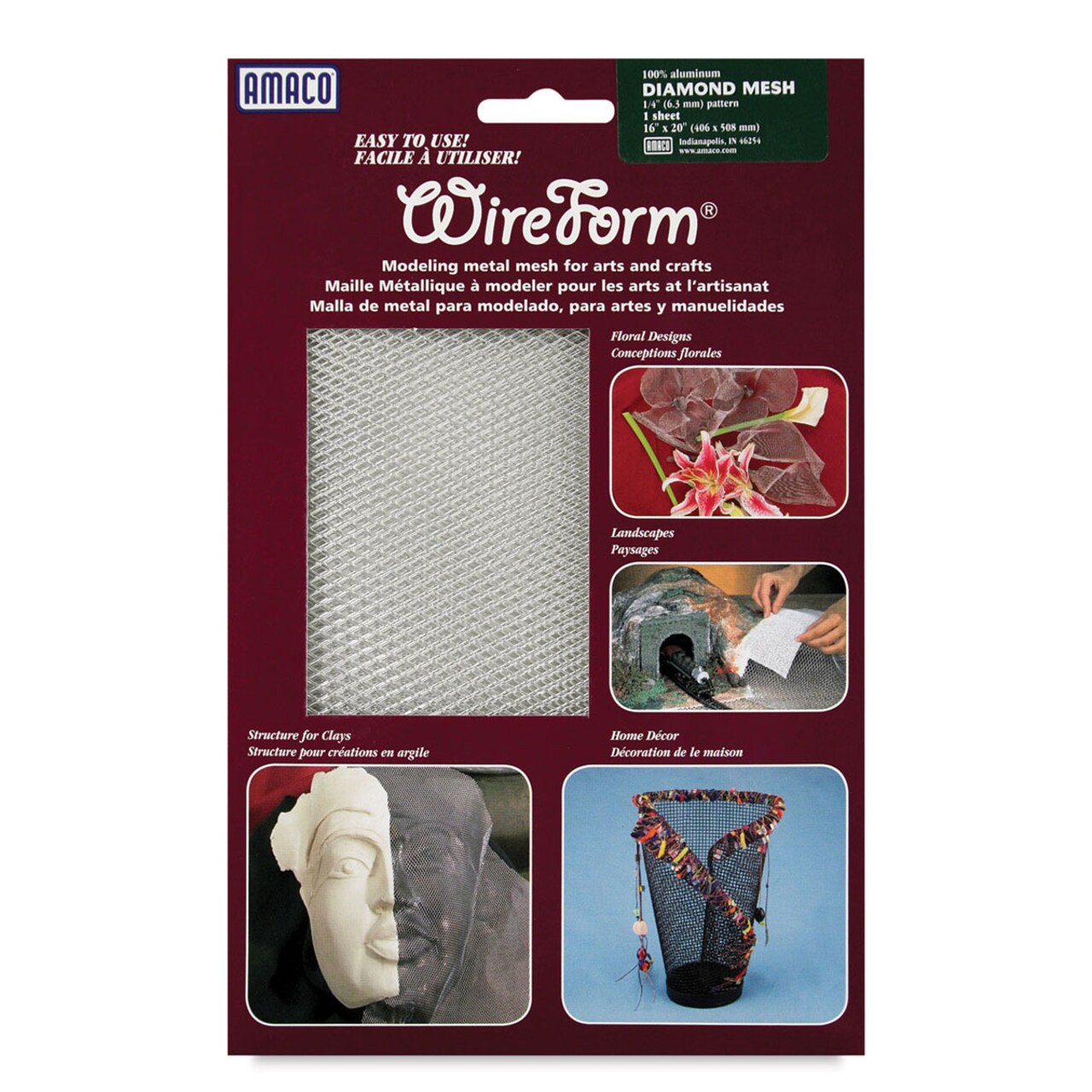 Amaco Wireform Diamond Mesh - Sheet, 1 Sheet, 16" x 20", Expandable